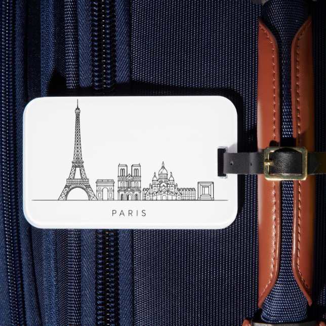 Minimalist Paris Skyline Line Art Gepäckanhänger (Vorderseite Insitu 4)