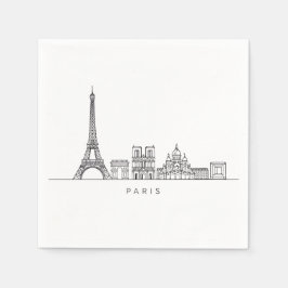 Minimalist Paris Skyline Line Art Serviette