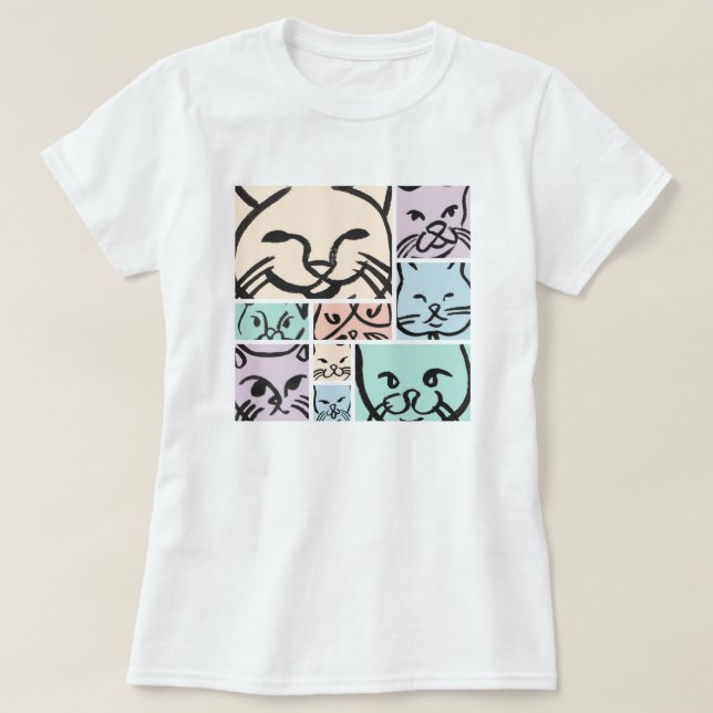 Minimalist Pastel Cat Faces T-Shirt (Design vorne)