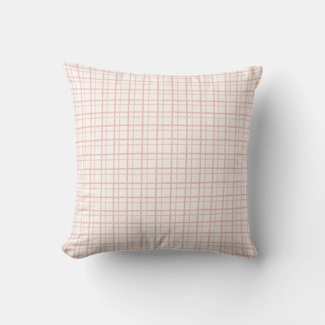 Minimalist Pastel HandDrawn Grid Check Ballet Pink Kissen (Vorderseite)