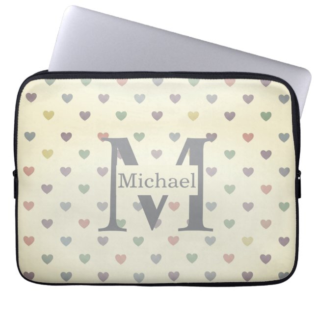 Minimalist Pastel Heart Pattern Custom Monogram  Laptopschutzhülle (Vorderseite)