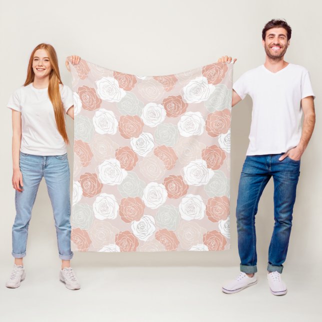 Minimalist Pastel Rose White Floral Pattern Fleecedecke (Beispiel)