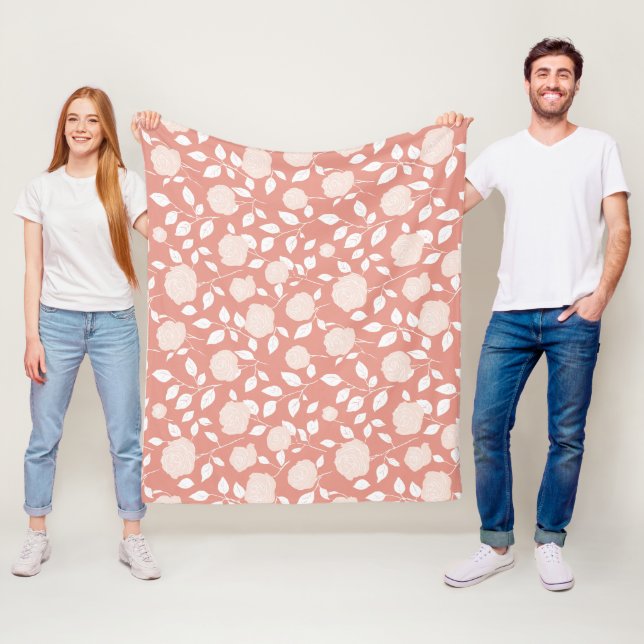 Minimalist Pastel Rose White Floral Pattern Fleecedecke (Beispiel)