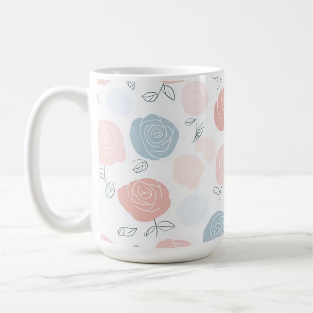 Minimalist Pastel Rose White Floral Pattern Kaffeetasse (Links)