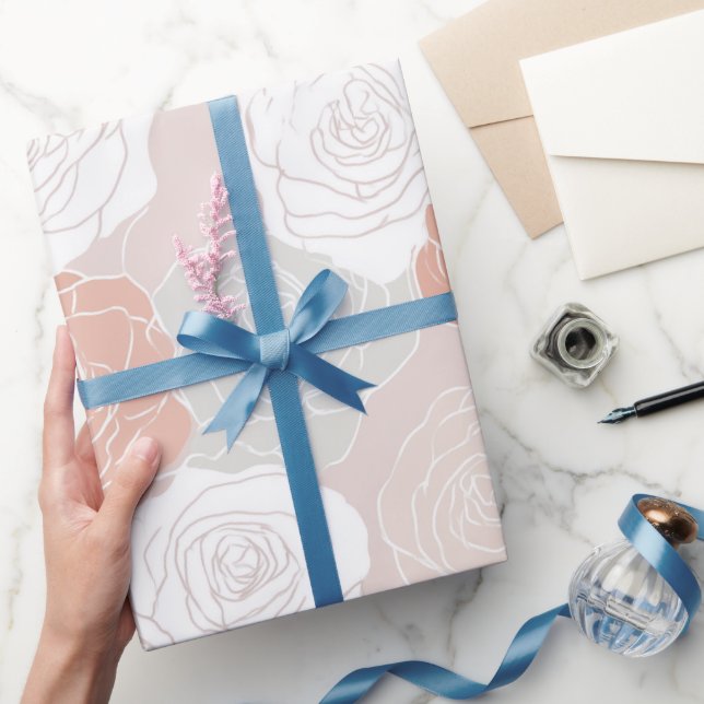 Minimalist Pastell-Rosa-Weiß-Blumenmuster Geschenkpapier (Schenken)