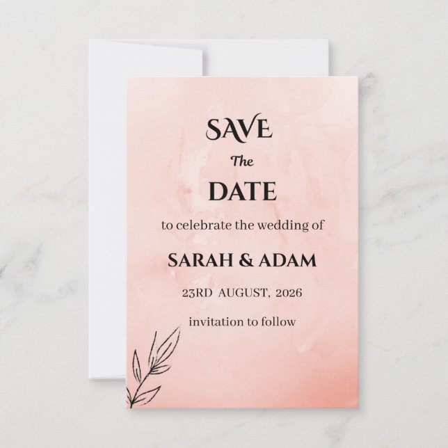 Minimalist Peach Botanical Save the Date (Vorderseite)