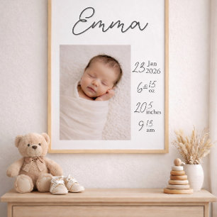 Minimalist Personalized Baby Birth Poster Photo