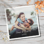 Minimalist Personalized Photo Script Name Date Serviette<br><div class="desc">Personalize with your favorite photo featuring your names and the year,  creating a unique memory for your wedding guests. Designed by Thisisnotme©</div>