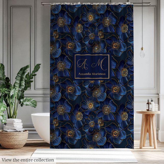 Minimalist Personalized Royal Blue and Gold Duschvorhang (Minimalist Personalized Royal Blue and Gold Shower Curtain)