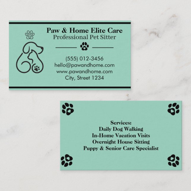 Minimalist Pet Sitter Business Card | Professional Visitenkarte (Vorne/Hinten)