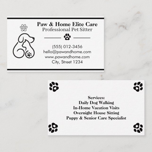 Minimalist Pet Sitter Business Card | Professional Visitenkarte (Vorne/Hinten)