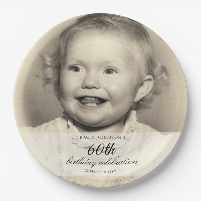 Minimalist Photo 60th Birthday Pappteller (Vorderseite)