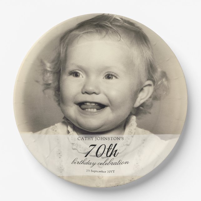 Minimalist Photo 70th Birthday Pappteller (Vorderseite)
