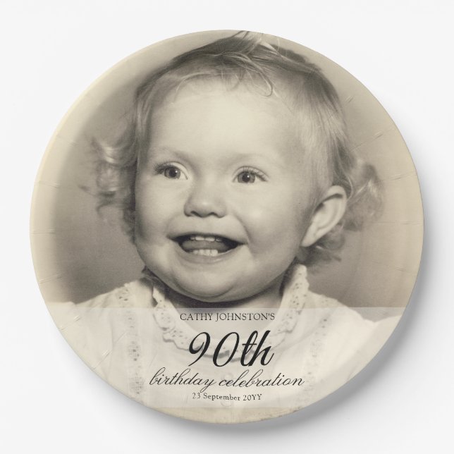 Minimalist Photo 90th Birthday Pappteller (Vorderseite)