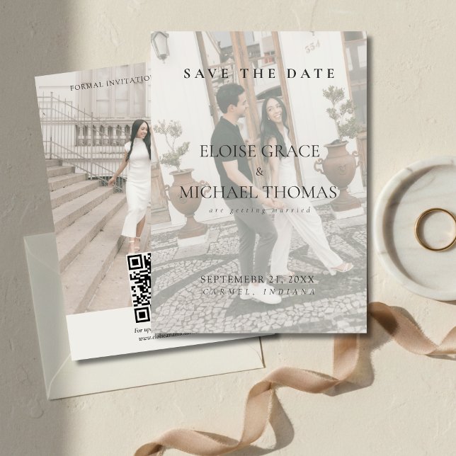 Minimalist Photo Classic QR Code Save The Date  Einladung (Minimalist Photo Classic QR Code Save The Date Invitation)