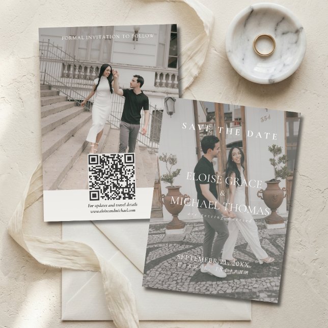 Minimalist Photo Classic QR Code Save The Date  Einladung (Minimalist Photo Classic QR Code Save The Date Invitation)