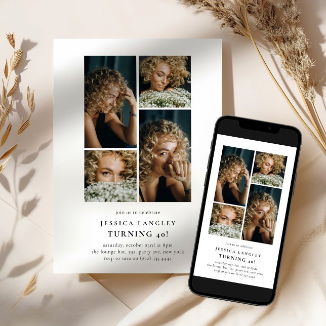 Minimalist Photo Collage 40th Birthday Einladung (Von Creator hochgeladen)