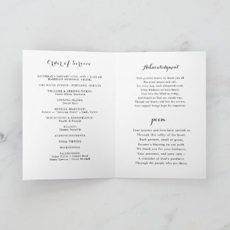 Minimalist Photo Funeral Order of Service Folded  Programm