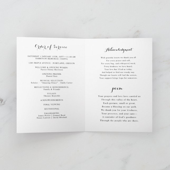 Minimalist Photo Funeral Order of Service Folded  Programm (Innenseite)