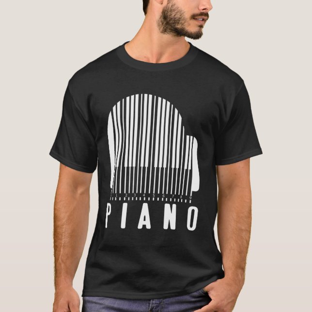 Minimalist Piano Barcode Style Music Lover Humor T-Shirt (Vorderseite)