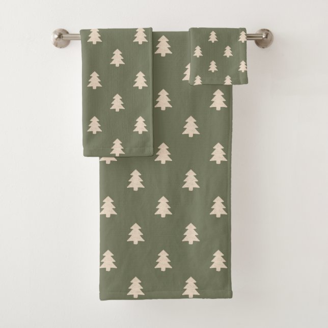 Minimalist Pine Tree Neutral Boho Farmhouse Winter Badhandtuch Set (Insitu)