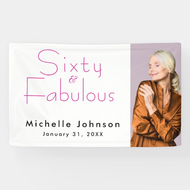 Minimalist Pink 60 & Fabulous 60th Birthday Party Banner (Horizontal)