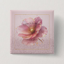 Minimalist Pink and Gold Poppy Wedding Button