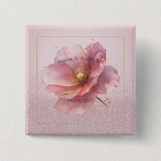 Minimalist Pink and Gold Poppy Wedding Button (Vorderseite)