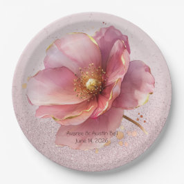 Minimalist Pink and Gold Poppy Wedding Pappteller