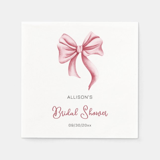Minimalist Pink Bow Bridal Shower Serviette (Vorderseite)