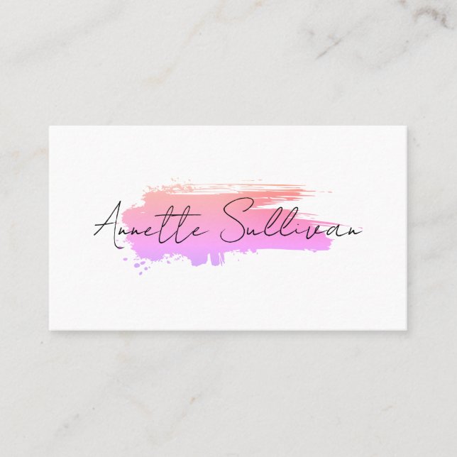 Minimalist pink brushstroke white Business Card Visitenkarte (Vorderseite)