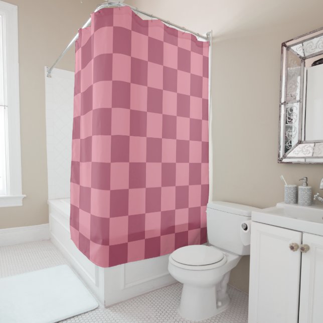 Minimalist Pink Checkerboard Pattern Duschvorhang (Beispiel)