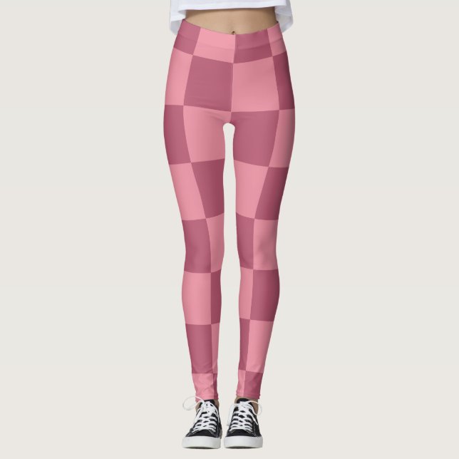 Minimalist Pink Checkerboard Pattern Leggings (Vorderseite)