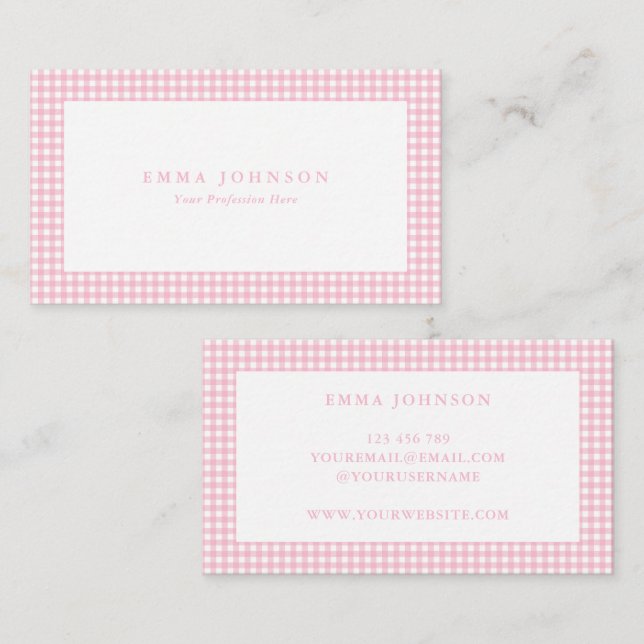Minimalist Pink Gingham Plaid Visitenkarte (Vorne/Hinten)