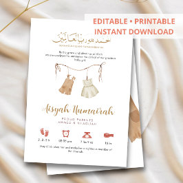 Minimalist Pink Gold Islamic Baby Girl Birth Ankündigung