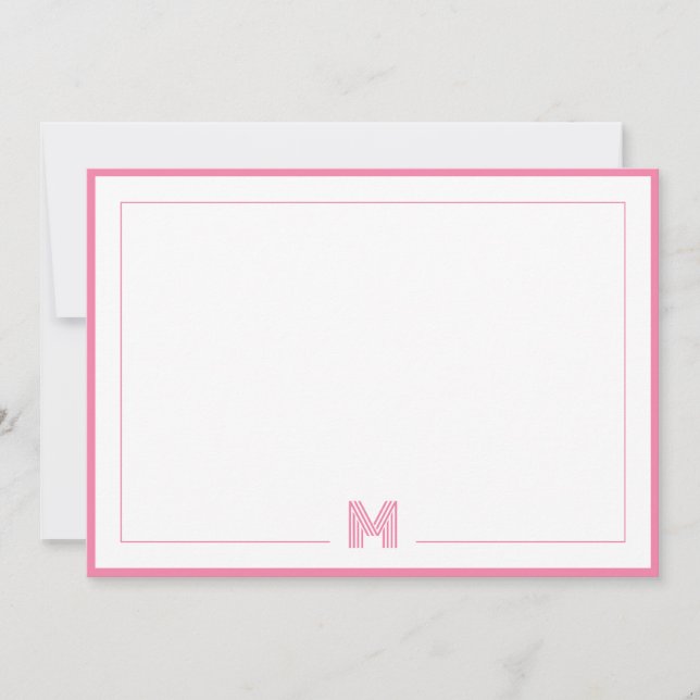 Minimalist Pink Monogram Double Border Stationery Mitteilungskarte (Vorderseite)