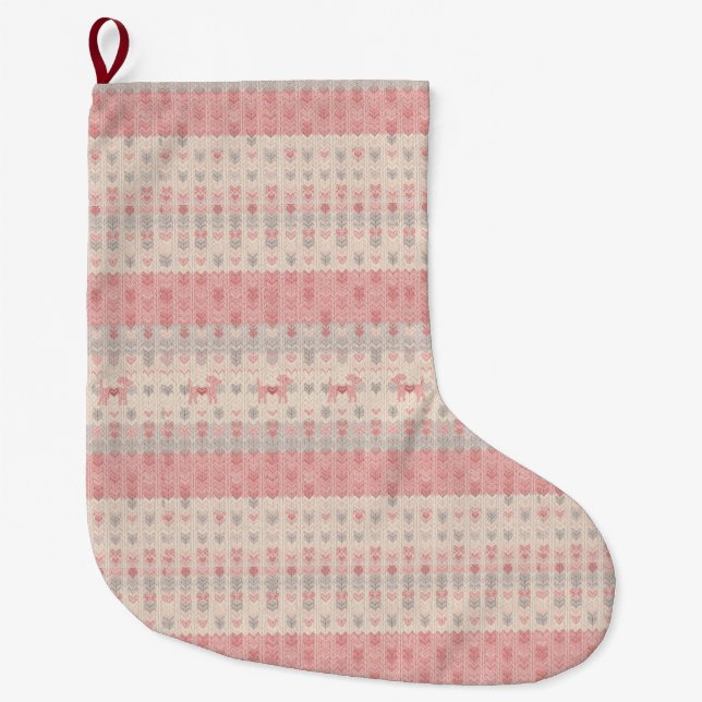 Minimalist Pink Nordic Dog Christmas Stocking Großer Weihnachtsstrumpf (Vorderseite)