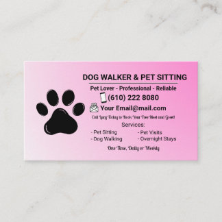 Minimalist Pink Pet Sitter Dog Walker Visitenkarte