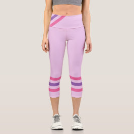 Minimalist, Pink Purple Retro Stripes on Pink Capri Leggings