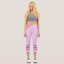 Minimalist, Pink Purple Retro Stripes on Pink Capri Leggings