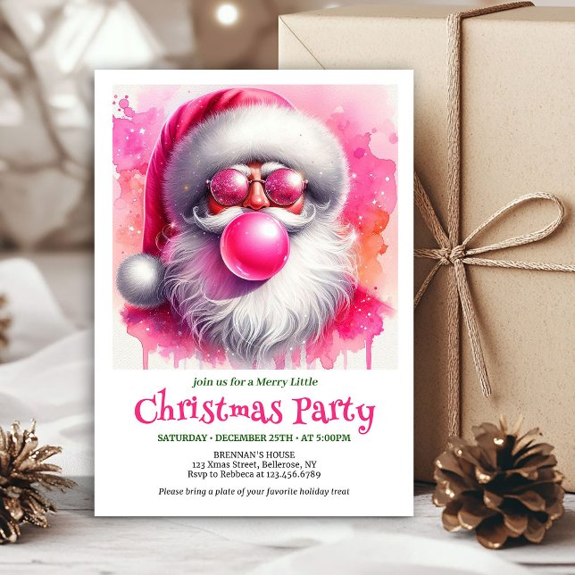 Minimalist Pink Santa Bubble Gum Christmas Invites Einladung (Minimalist Pink Santa Bubble Gum Christmas Invitation

)