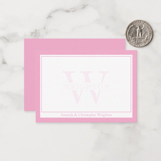 Minimalist Pink Two Border Monogram Couple Mitteilungskarte (Vorderseite/Rückseite Beispiel)