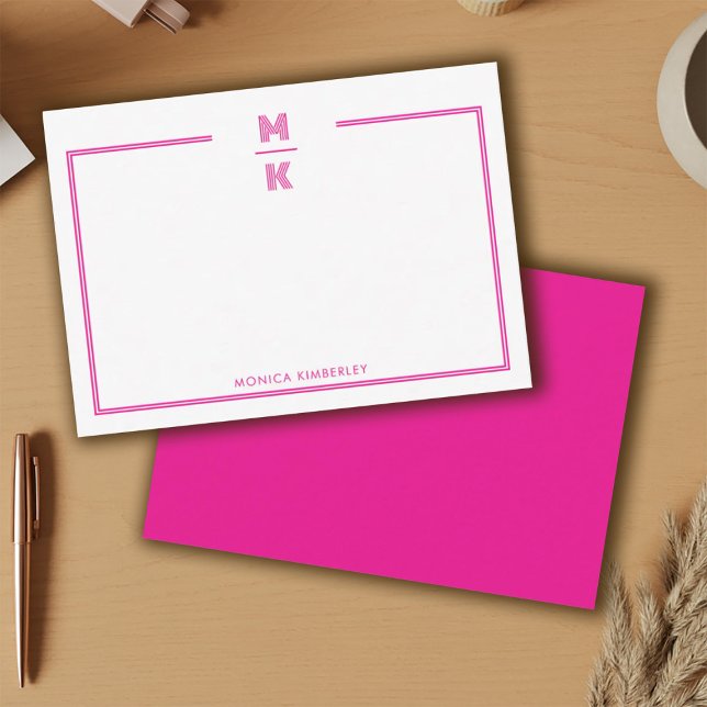 Minimalist Pink Two Border Monogram Note Card Mitteilungskarte (Minimalist Pink Two Border Monogram Note Card)