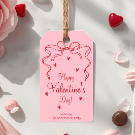 Minimalist Pink Valentine Gift Tag Red Ribbon Geschenkanhänger