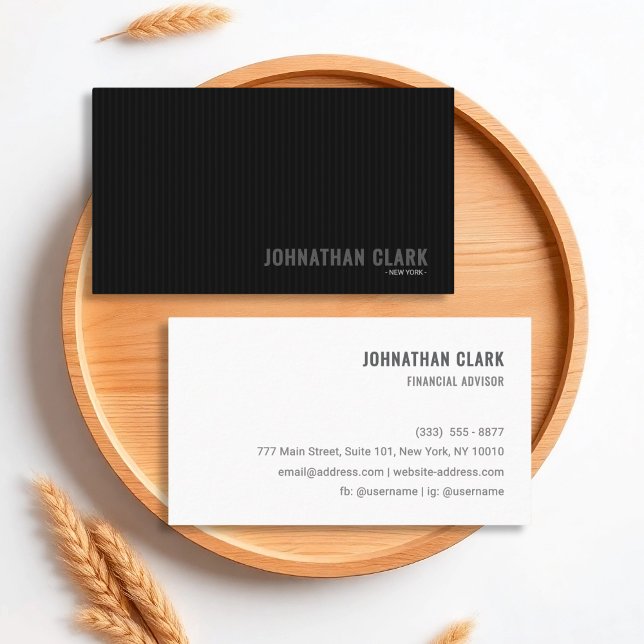 Minimalist Pinstripe Black & White Business Card Visitenkarte (Von Creator hochgeladen)