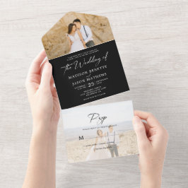 Minimalist Plain Black White2 Photo Rsvp Wedding All In One Einladung