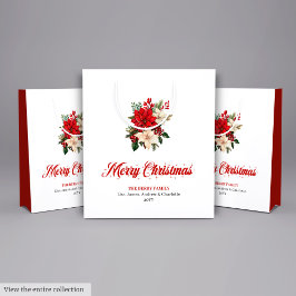 Minimalist Poinsettia Script Font Holiday Gift Bag Mittlere Geschenktüte