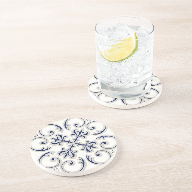 Minimalist Portuguese  Blue and White Classic Patt Getränkeuntersetzer (Seite)