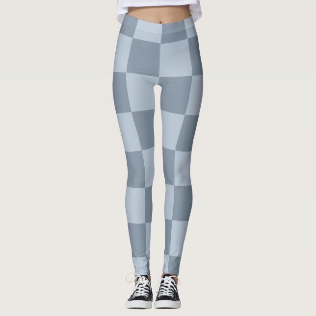 Minimalist Powder Blue Checkerboard Pattern Leggings (Vorderseite)