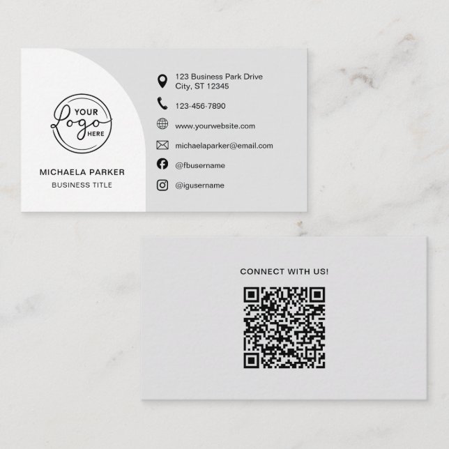 Minimalist Professional Custom Logo Icons QR Code Visitenkarte (Vorne/Hinten)